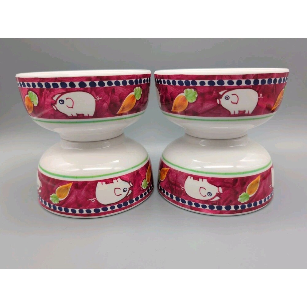 Vietra Campagna Porco Melamine Cereal Bowls Italy Pig Carrot New